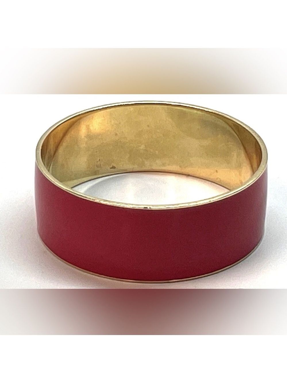J.Crew Red Enamel Gold Tone Wide Bangle Bracelet 3086